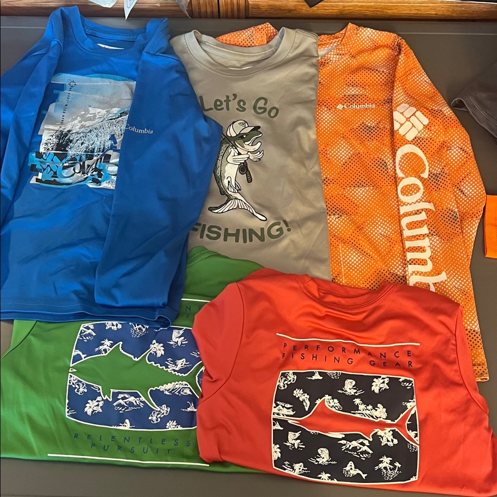 Kids. Columbia Outdoor Shirt Collection - set of 5. (Size: 8)